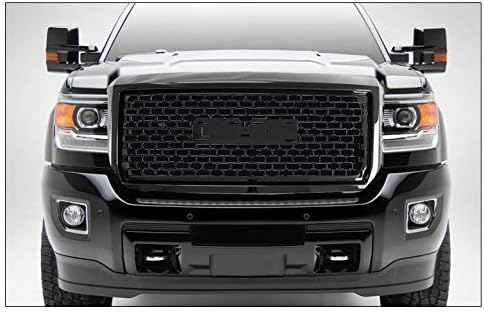 DrivegoPlus Mesh Style Front Bumper Hood Upper Grille Grill Gloss Black For 2014-2015 GMC Sierra 1500 Pickup Truck