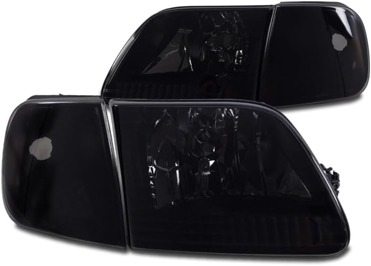 DrivegoPlus Replacement Headlights w/Corner Lights Amber/Smoke Compatible with 1997-03 Ford F-150 | 1997-02 Expedition