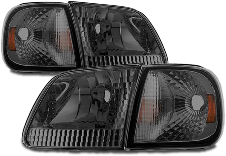 DrivegoPlus Replacement Headlights w/Corner Lights Amber/Smoke Compatible with 1997-03 Ford F-150 | 1997-02 Expedition