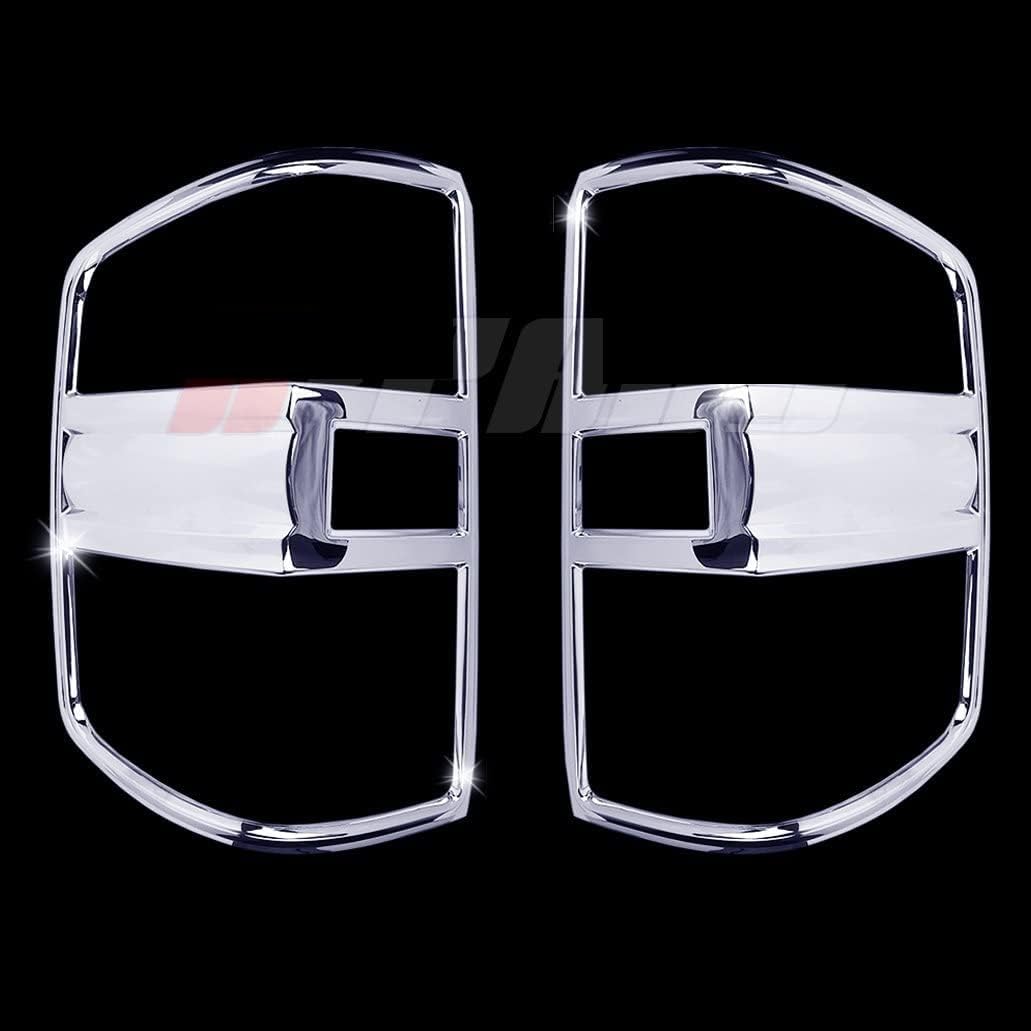 DrivegoPlus Compatible with(Just Overlay Stick on) 2 Chrome Tail Light Covers for 2014-15 16 17 Chevy Silverado 1500 2500HD/3500HD 15-2016 - Solid Center Rear Back Lights Outline