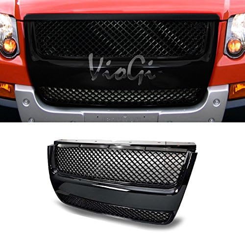 DrivegoPlus 1pc Glossy Black Strong ABS Plastic Badgeless Mesh Style Front Hood/Bumper Grille Fit 06-10 Ford Explorer / 07-10 Ford Explorer Sport Trac