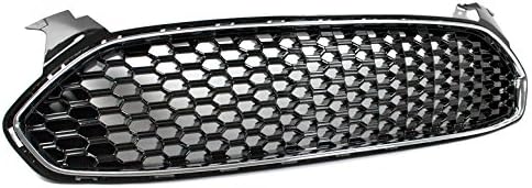 DrivegoPlus Front Bumper Upper Honeycomb Mesh Grille Insert Gloss Black/Chrome Trim Compatible with 2013-16 Ford Fusion