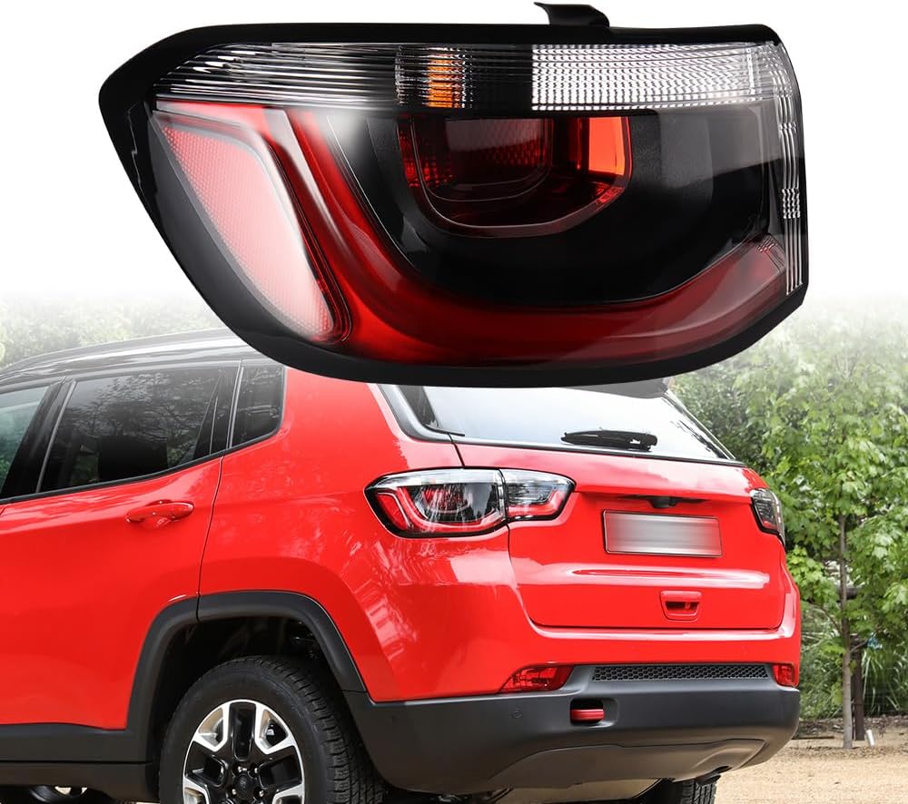 DrivegoPlus Rear Brake Running Tail Lights Assembly Turn Signal Indicator Outer Tail Lamp Clear Red Lens Compatible for Jeep Compass 2017-2020 Fits OE# CH2804115 55112839AC, 1PC Driver
