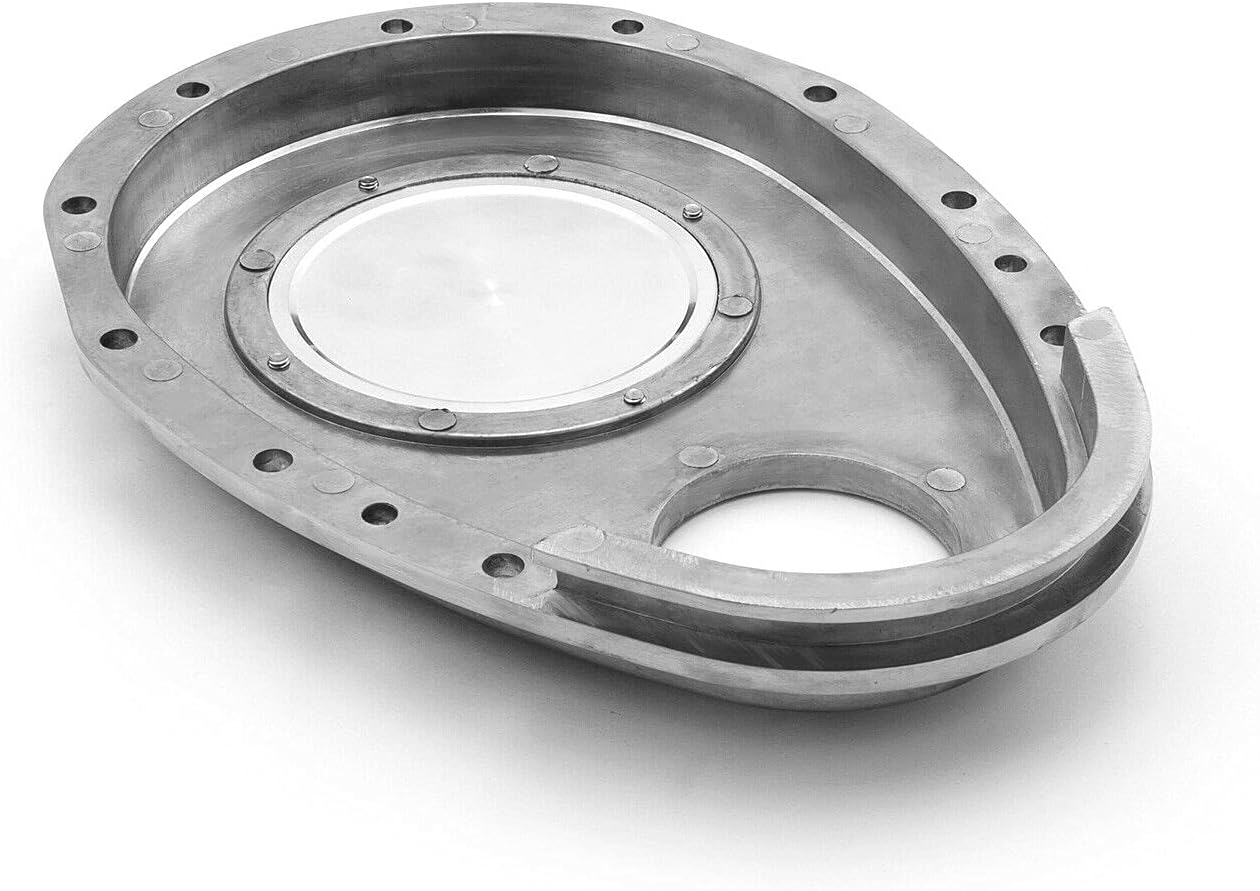 DrivegoPlus SBC 350 2-Piece Polished Aluminum Timing Chain Cover w/Inspection Plate PCE265_1061