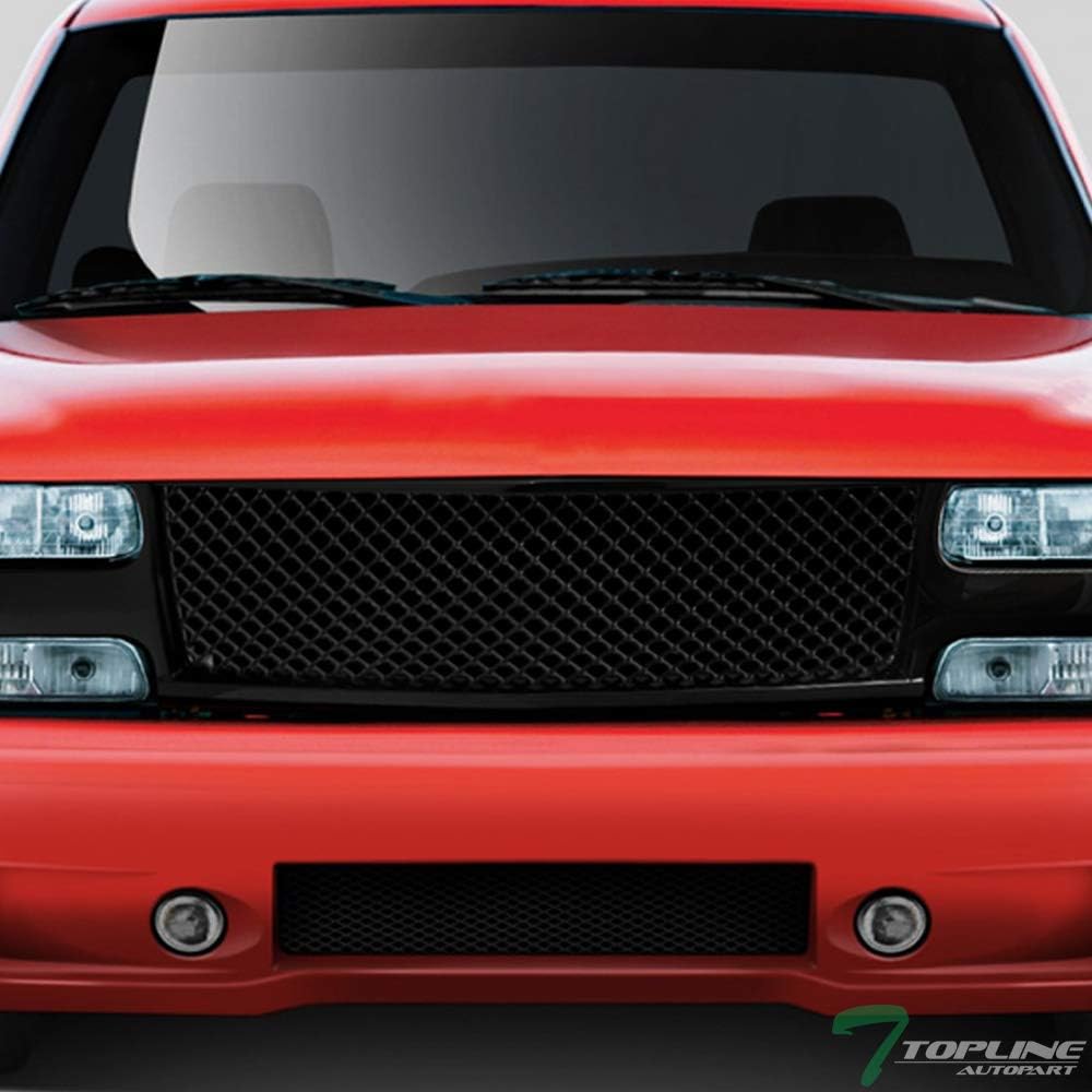 DrivegoPlus Black Finished Mesh Front Hood Bumper Grill Grille Compatible with 1999-2006 Chevy Silverado 1500/2500