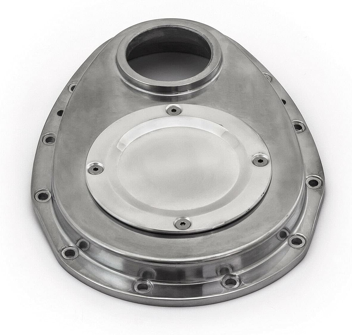 DrivegoPlus SBC 350 2-Piece Polished Aluminum Timing Chain Cover w/Inspection Plate PCE265_1061