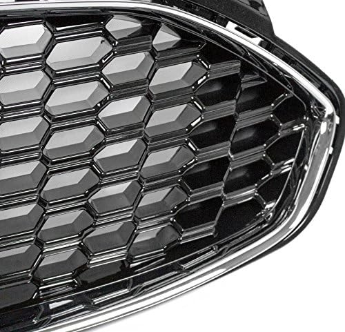 DrivegoPlus Front Bumper Upper Honeycomb Mesh Grille Insert Gloss Black/Chrome Trim Compatible with 2013-16 Ford Fusion