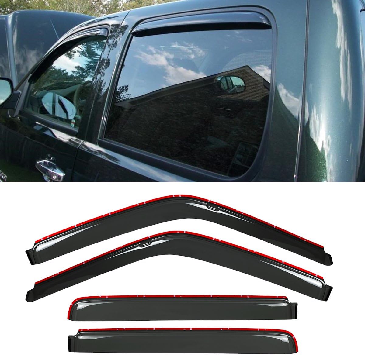 DrivegoPlus New 4pcs for 92-00 C/K Crew Cab/Suburban/Tahoe/Yukon/Escalade Dark Smoke in-Channel Wind Sun Rain Guard Vent Shade Deflector Window Visors