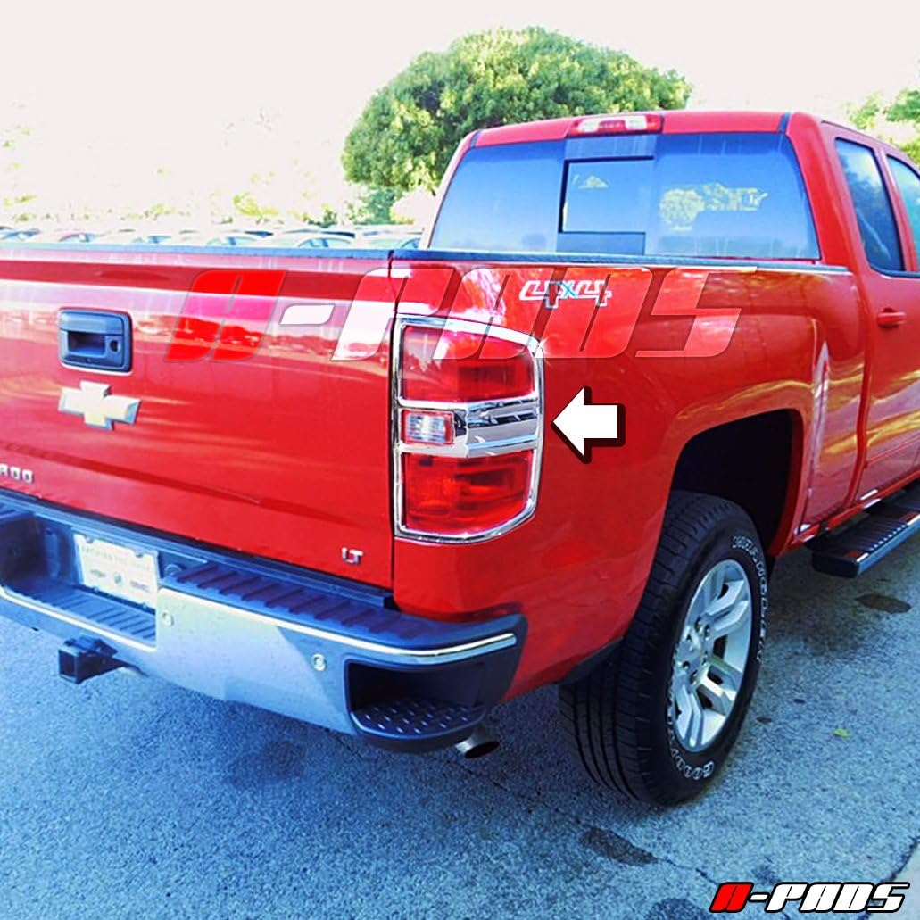 DrivegoPlus Compatible with(Just Overlay Stick on) 2 Chrome Tail Light Covers for 2014-15 16 17 Chevy Silverado 1500 2500HD/3500HD 15-2016 - Solid Center Rear Back Lights Outline