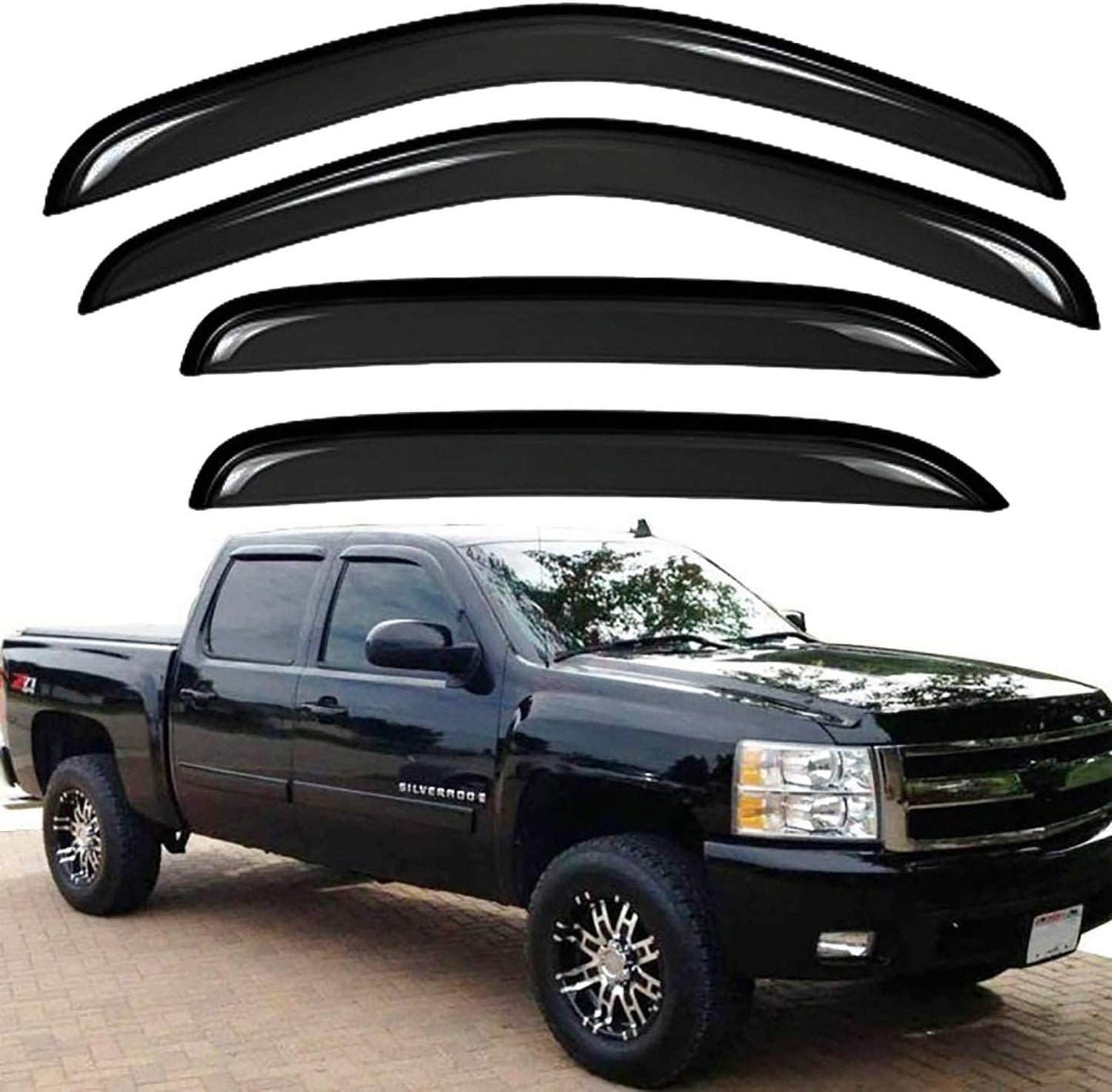 DrivegoPlus Smoke Tint Out-Channel Sun Rain Vent Shade Window Visors for 07-13 Chevy Avalanche/Suburban 1500/2500 /Silverado/GMC Sierra 1500/2500 HD/3500 HD Crew Cab&GMC Yukon XL 1500/2500