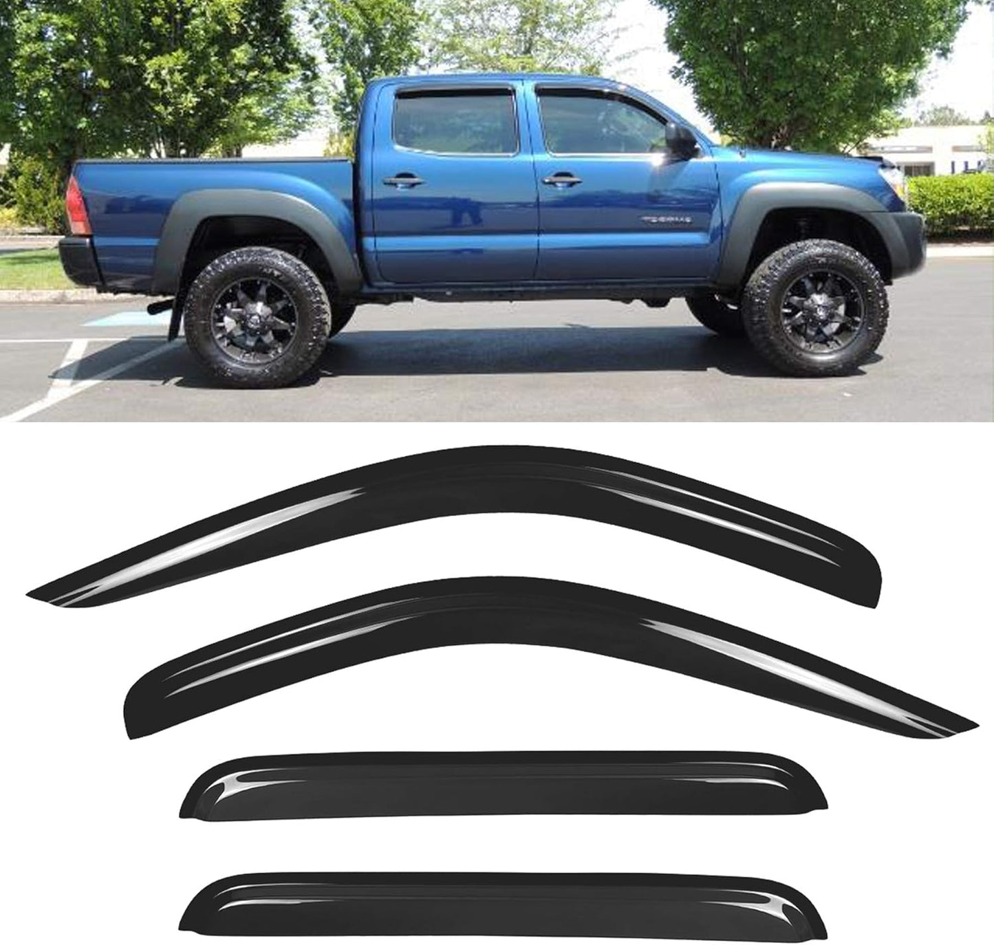 DrivegoPlus 4pcs Smoke Tint Out-Channel ReinCompatible withced Acrylic Sun Rain Guard Vent Shade Window Visors Compatible with 05-15 Toyota Tacoma Double Crew Cab with Four Full Size Doors