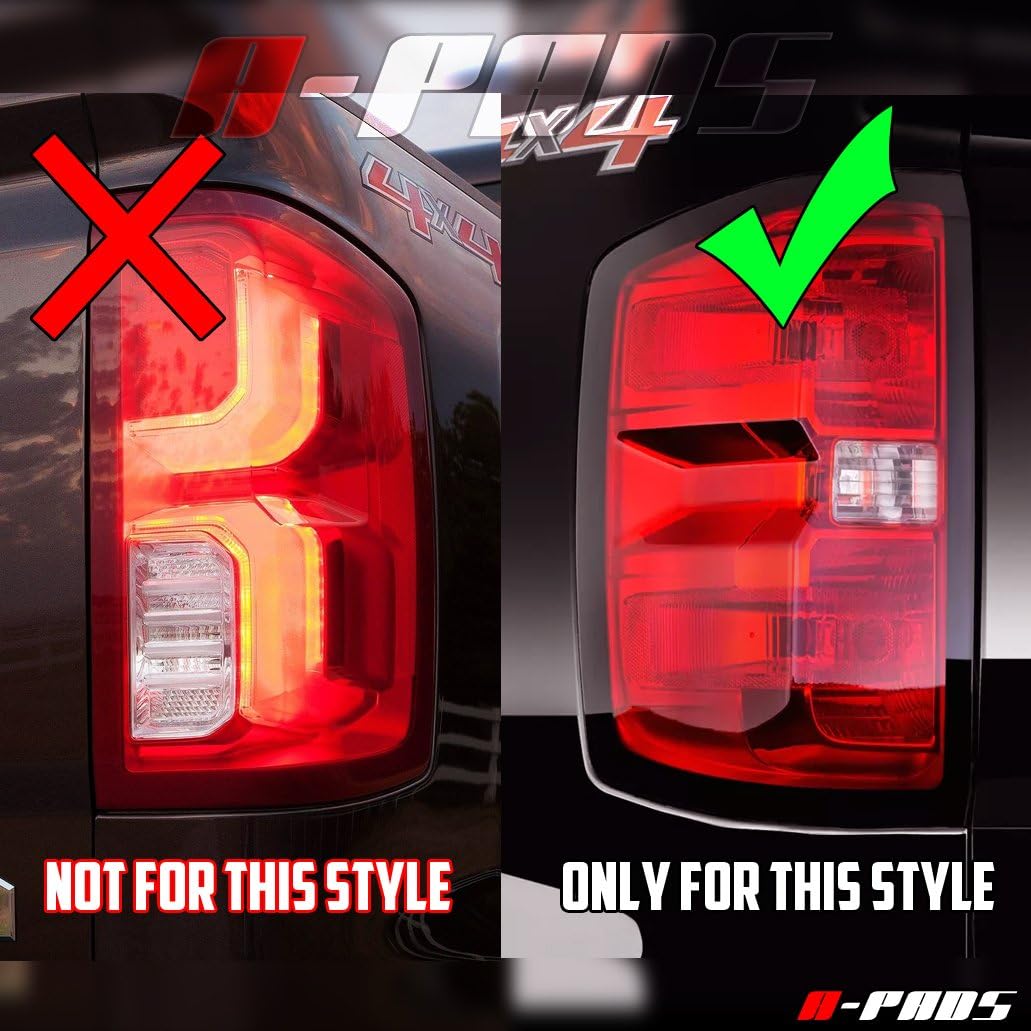 DrivegoPlus Compatible with(Just Overlay Stick on) 2 Chrome Tail Light Covers for 2014-15 16 17 Chevy Silverado 1500 2500HD/3500HD 15-2016 - Solid Center Rear Back Lights Outline