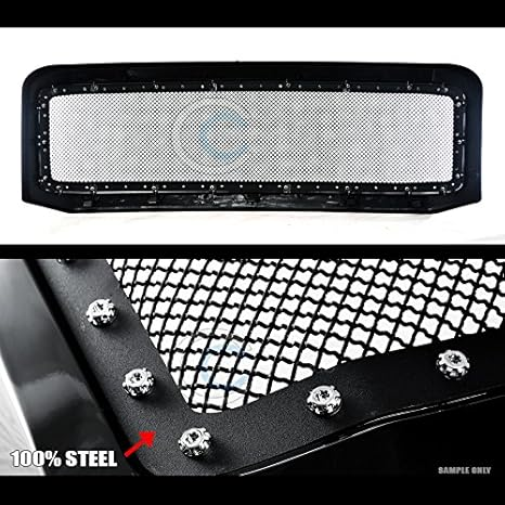 DrivegoPlus Black Rivet Steel Front Grill Hood Bumper Grille Compatible with 2005-2007 F250 F350 Superduty/Ford Excursion