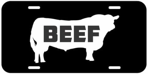 DrivegoPlus Beef EAT Bull Aluminum Metal On Black License Plate Tag Farmer Cattle Truck Car (c34784)