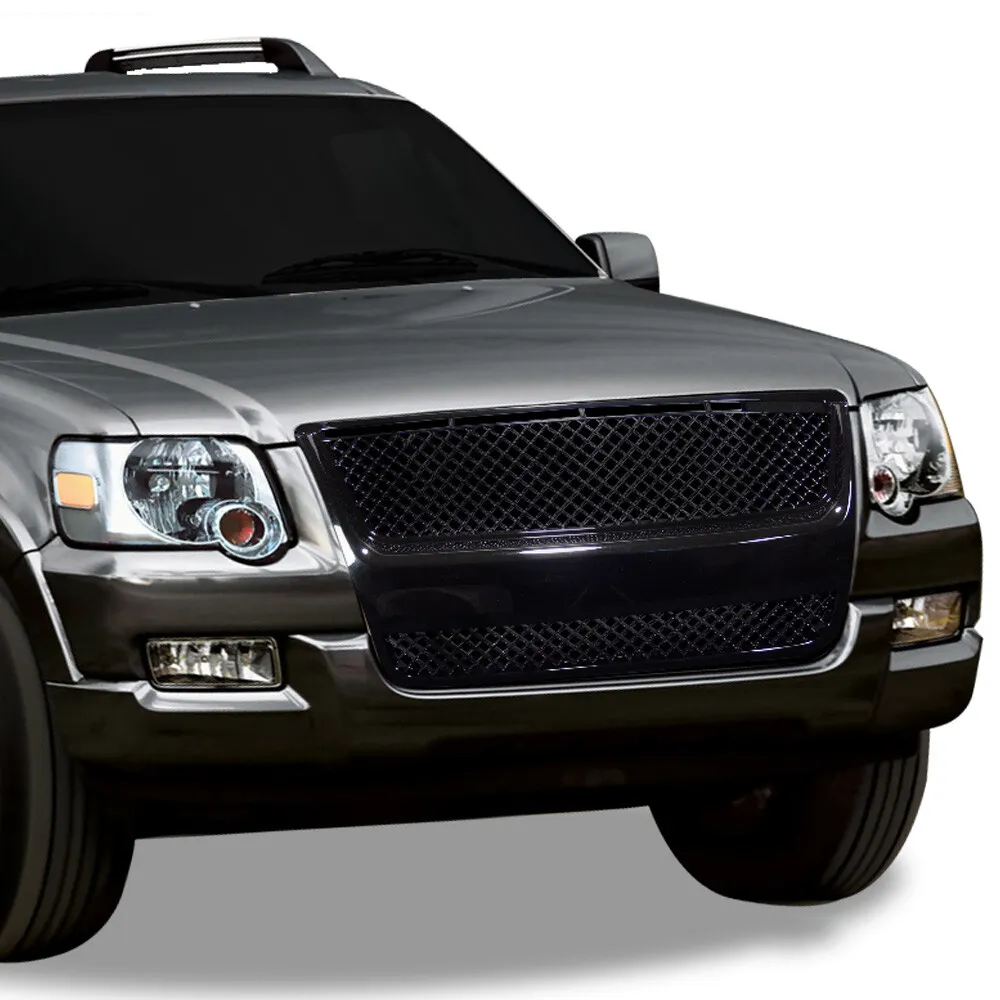 DrivegoPlus Glossy Black Mesh Front Hood Bumper Grill Grille Guard ABS Compatible With 07-10 Ford Explorer Sport Trac