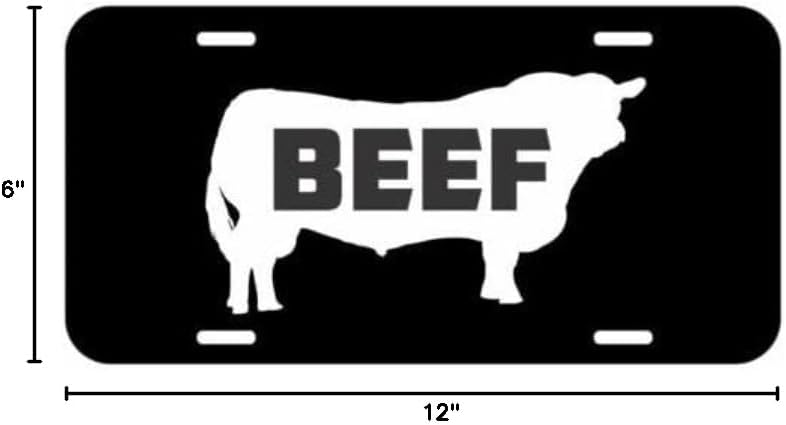 DrivegoPlus Beef EAT Bull Aluminum Metal On Black License Plate Tag Farmer Cattle Truck Car (c34784)