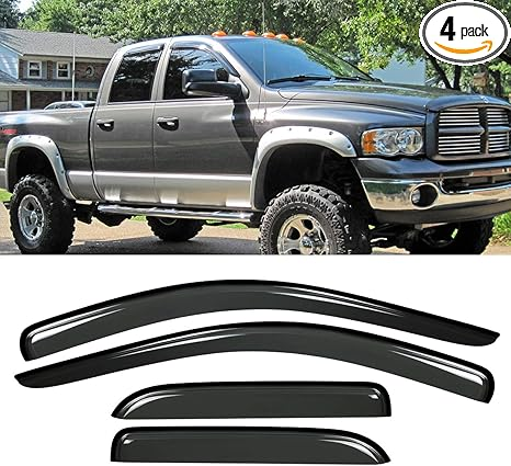 DrivegoPlus 4pcs Vent Shade Deflector Window Visors,HAIHUA for Ram 02-08 1500 & 03-09 2500 3500 Quad (Aka Crew) Cab Outside Mount Style Wind Sun Rain Guard
