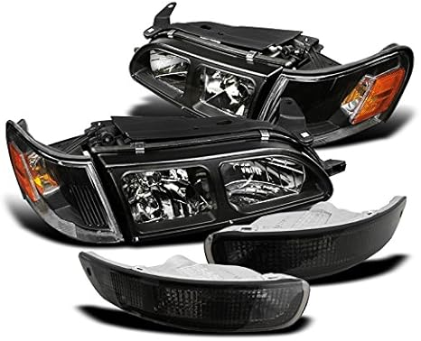 DrivegoPlus Black Headlight+Corner+Smoke Bumper Signal Lamp Compatible With 1993-1997 Corolla DX