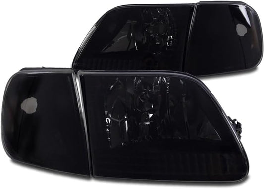 DrivegoPlus Replacement Headlights w/Corner Lights Amber/Smoke Compatible with 1997-03 Ford F-150 | 1997-02 Expedition