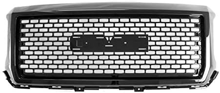 DrivegoPlus Mesh Style Front Bumper Hood Upper Grille Grill Gloss Black For 2014-2015 GMC Sierra 1500 Pickup Truck