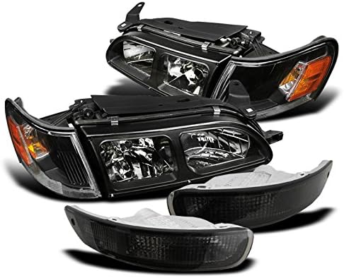 Replacement Black Headlight+Corner+Smoke Bumper Signal Lamp Compatible With 1993-1997 Corolla DX