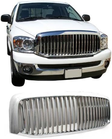 DrivegoPlus Fit 06-08 Dodge Ram 1500 06-09 Ram 2500/3500 Pickup 1pc Chrome Plated Finish ABS Plastic Vertical Style Badgeless Front Grille