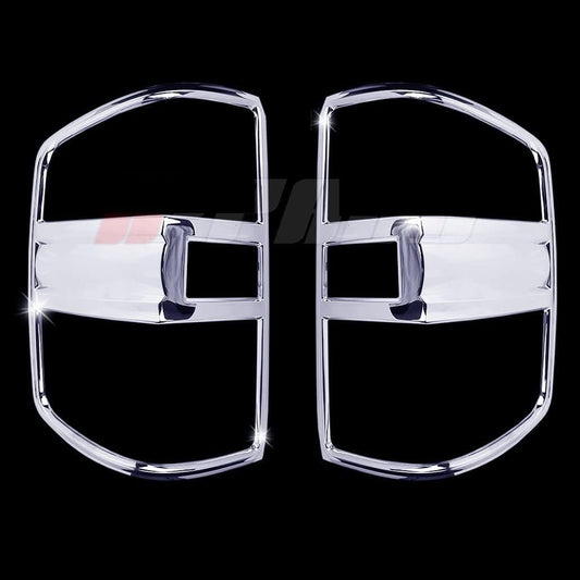 DrivegoPlus Compatible with(Just Overlay Stick on) 2 Chrome Tail Light Covers for 2014-15 16 17 Chevy Silverado 1500 2500HD/3500HD 15-2016 - Solid Center Rear Back Lights Outline