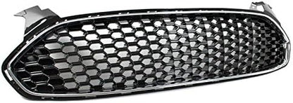 DrivegoPlus Front Bumper Upper Honeycomb Mesh Grille Insert Gloss Black/Chrome Trim Compatible with 2013-16 Ford Fusion
