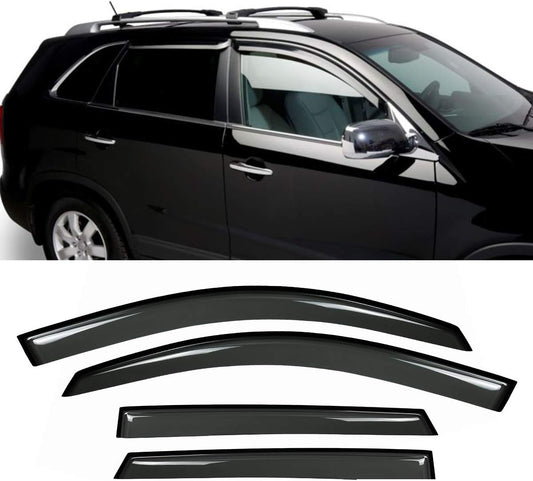 DrivegoPlus  New 4pcs for 11-15 Kia Sorento Wind Dark Smoke Out-Channel/Outside Mount Style Wind Sun Rain Guard Vent Shade Deflector Window Visors