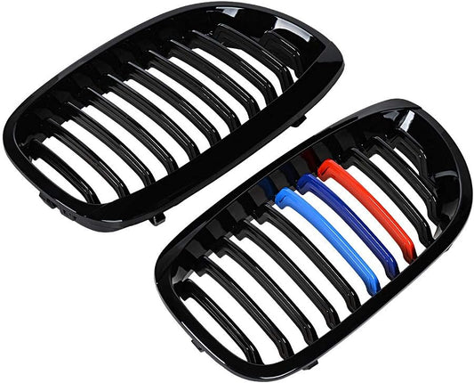 DrivegoPlus Left Right Glossy Black M-Color Kidney Grille Grill Compatible with 2003-2006 BMW E46 325Ci 330Ci 2-Door LCI