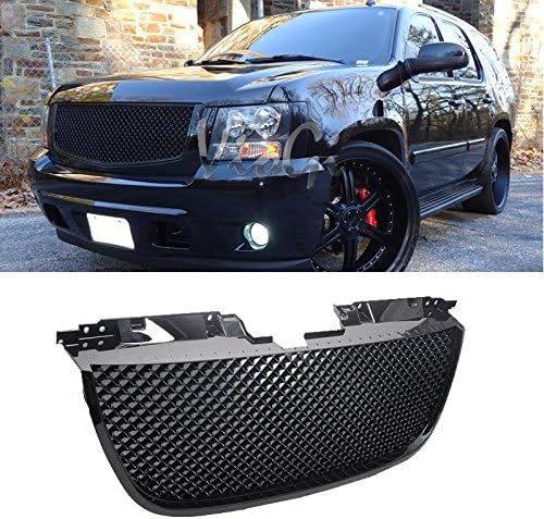 DrivegoPlus  1pc Glossy Black Strong ABS Plastic Badgeless Mesh Style Front Main Upper Grille Fit 07-14 GMC Yukon Base/SLE/SLT/Denali Only / 07-14 GMC Yukon XL 1500/2500 SLE/SLT/Denali Only