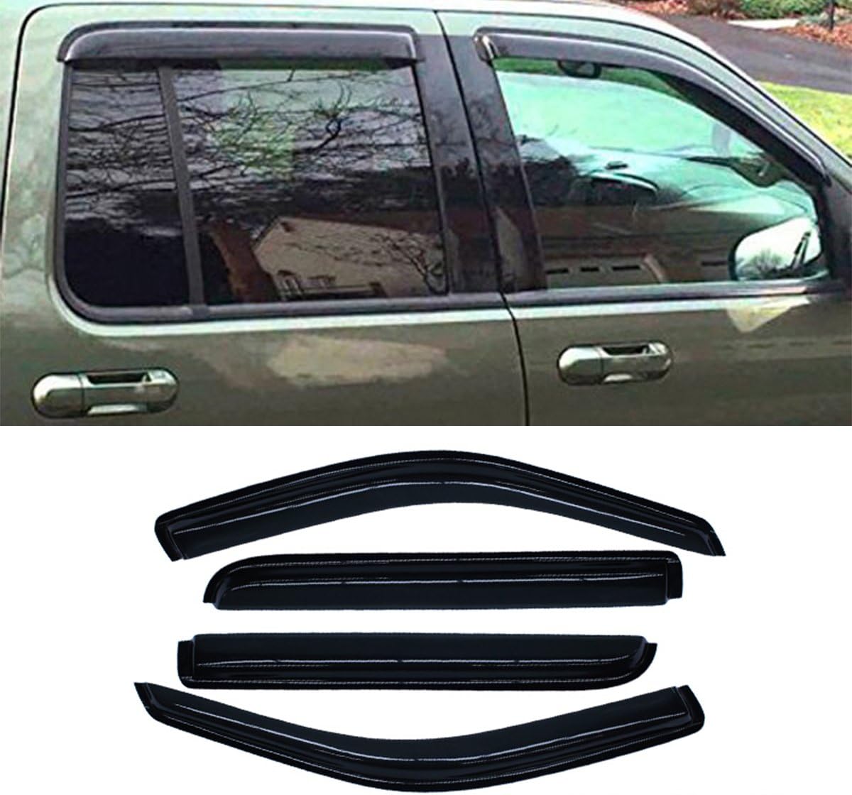 DrivegoPlus Vent Shade Front Rear Smoke Sun/Rain Guard Window Visors for 02-10 Explorer Mercury Mountaineer 03-05 Lincoln Aviator 4-Door SUV Only (Expect Sprot Trac or 2-Door Model)