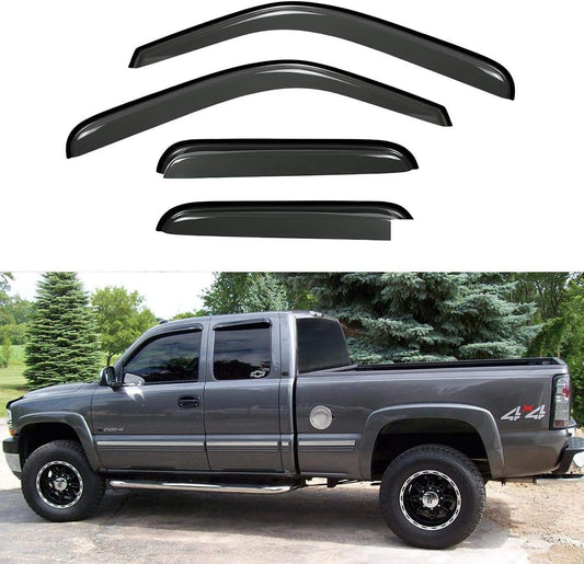 DrivegoPlus 4pcs Compatible with 99-06 Silverado Sierra 07 Classic Extended Cab Dark Smoke Out-Channel Outside Mount Style Wind Sun Rain Guard Vent Shade Deflector Window Visorss