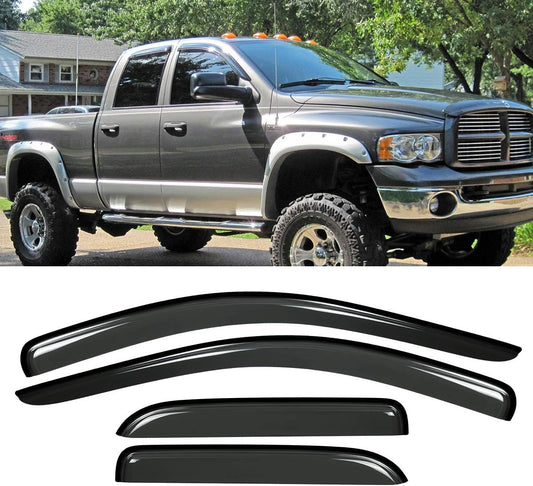 4pcs Vent Shade Deflector Window Visors,DrivegoPlus for Ram 02-08 1500 & 03-09 2500 3500 Quad (Aka Crew) Cab Outside Mount Style Wind Sun Rain Guard