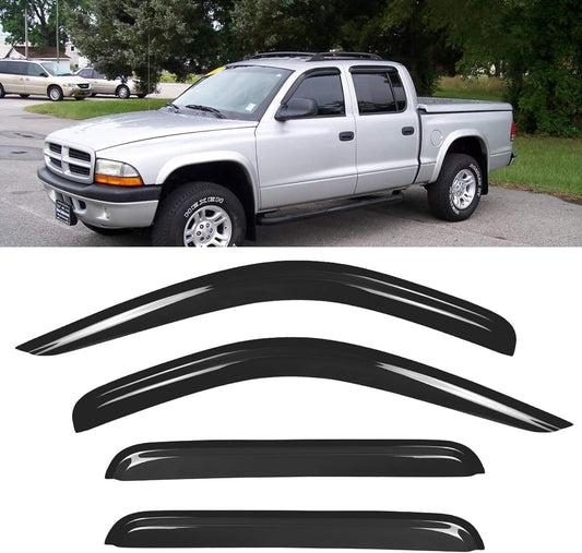 DrivegoPlus 4pcs Smoke Tint Out-Channel Reinforced Acrylic Sun Rain Guard Vent Shade Window Visors Compatible with Dodge 98-03 Durango 00-04 Dakota Crew Quad Cab with 4 Full Size Doors