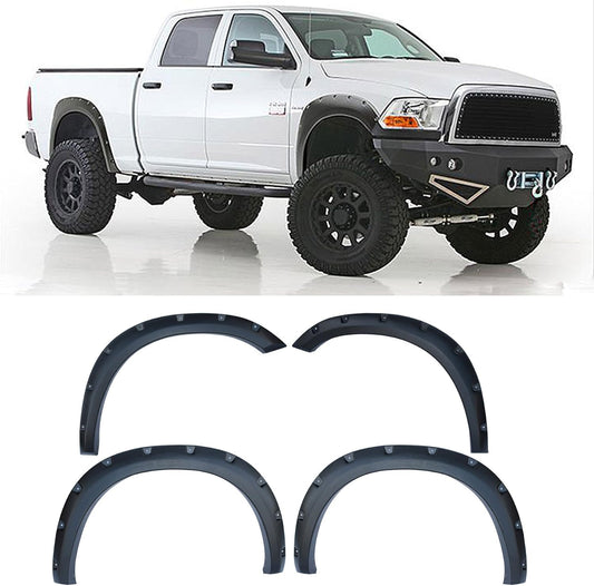 DrivegoPlus  4pcs Textured Black ABS Plastic Pocket-Riveted Fender Flares with Mounting Hardware & Instruction Fit 09-16 Dodge Ram 1500 Pickup