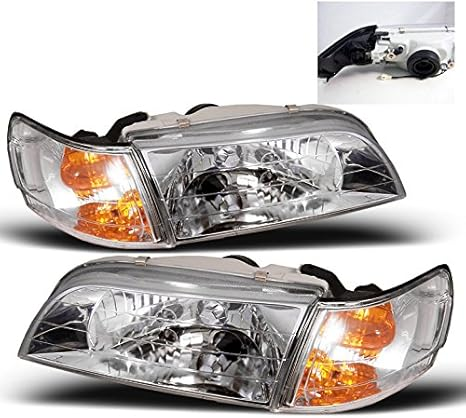 DrivegoPlus Replacement Headlights Headlamps w/Corner Signal Lamps Chrome Compatible with 1993-1997 Toyota Corolla