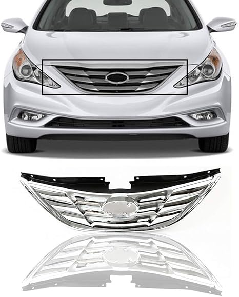 DrivegoPlus Front Upper Grille Grill JX-7288-CM Replacement for 2011-2013 Hyundai Sonata,chrome