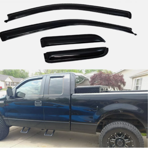 DrivegoPlus 4pcs Window Visors Sun Rain Guard for 04-14 Ford F150 Extended Cab Smoke Side Wind Deflectors Visor