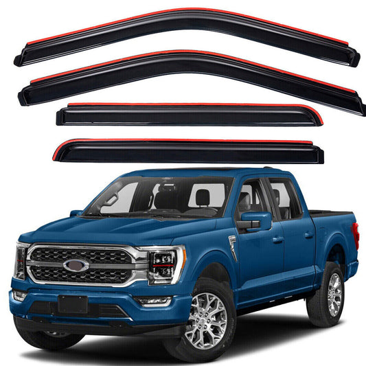 DrivegoPlus For 2015-2022 Ford F150 Crew Cab In-Channel Smoke Window Vent Visors Rain Guards
