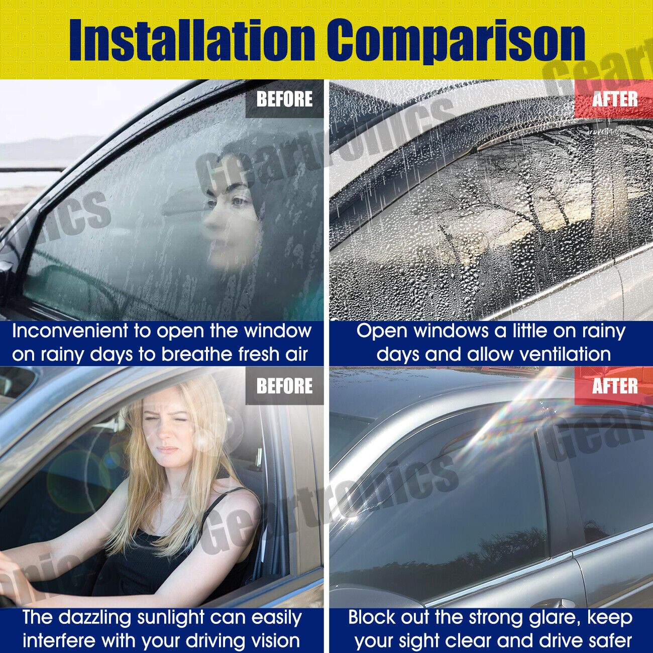 DrivegoPlus For Honda Accord 2008-2012 JDM Side Window Vent Visor Sun Rain Guard Deflector