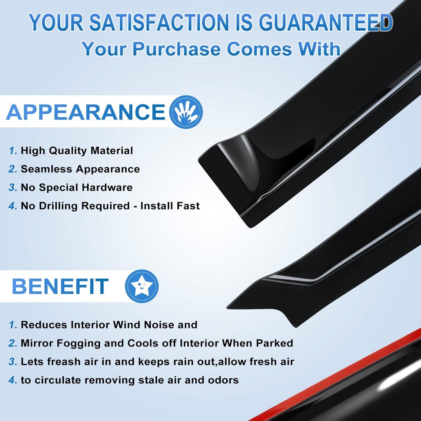 DrivegoPlus For 96-00 Honda Civic 2DR Coupe Mugen Style 3D Wavy Black Tinted Window Visor