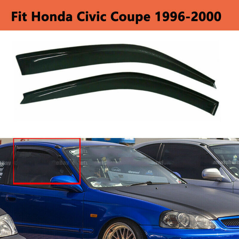 DrivegoPlus For 96-00 Honda Civic 2DR Coupe Mugen Style 3D Wavy Black Tinted Window Visor