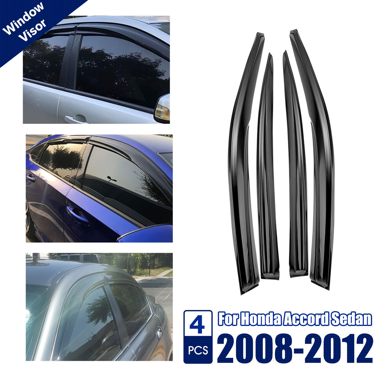 DrivegoPlus For Honda Accord 2008-2012 JDM Side Window Vent Visor Sun Rain Guard Deflector