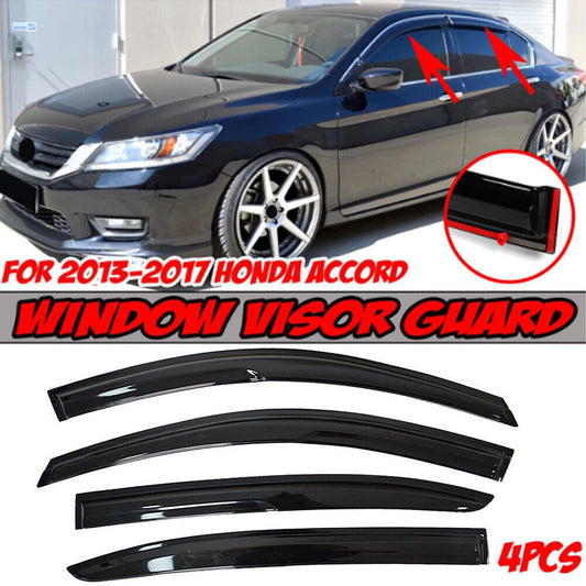 DrivegoPlus For 13-17 Honda Accord JDM Wavy Mugen Smoke Tinted Window Visor Rain Guard Vent