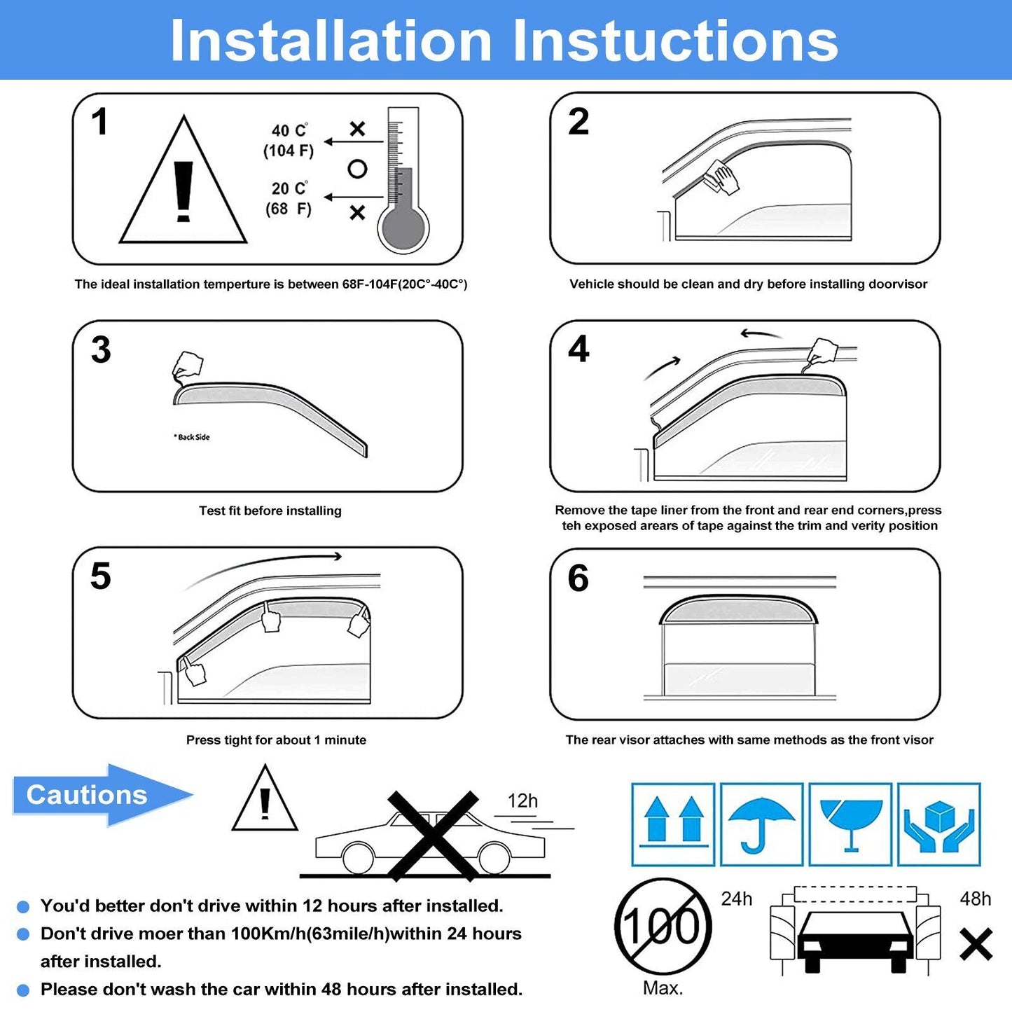 DrivegoPlus For 96-00 Honda Civic 2DR Coupe Mugen Style 3D Wavy Black Tinted Window Visor