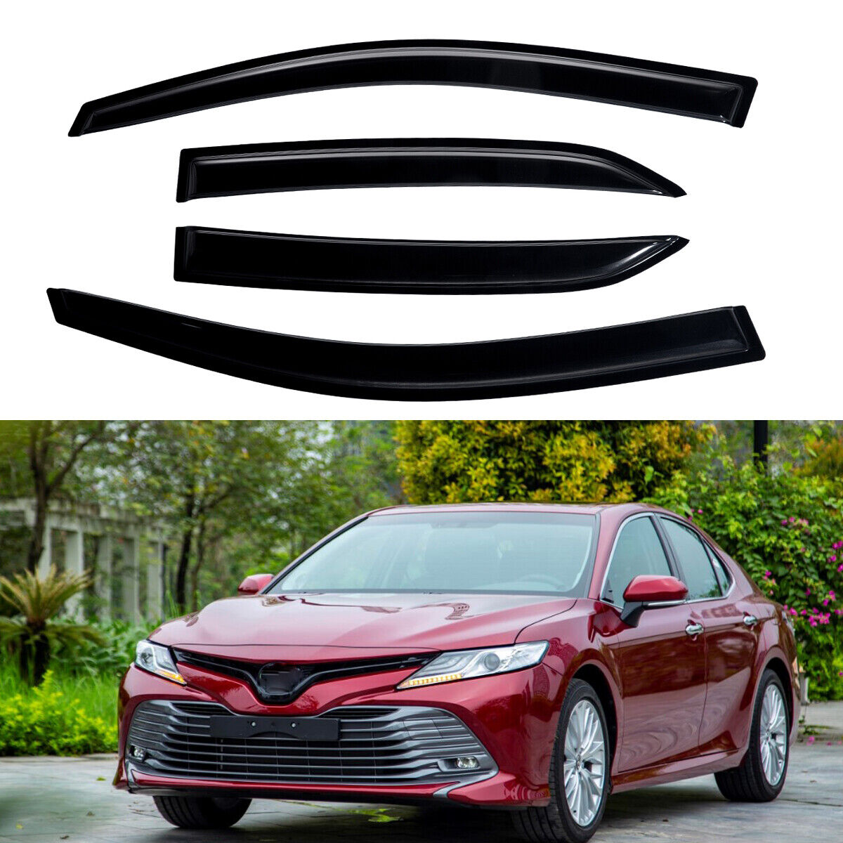 DrivegoPlus FOR 2018-2023 TOYOTA CAMRY CLIP-ON BLACK TRIM WINDOW VISOR RAIN GUARD DEFLECTOR